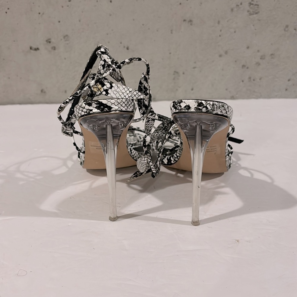 EGO Black and White Snakeskin Strappy Stiletto Heels - Size 7 - Picture 6 of 7